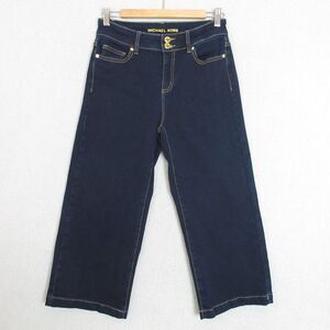 Michael Kors Jeans Womens 4 Dark Indigo Cropped Straight Leg Gold Buttons MK